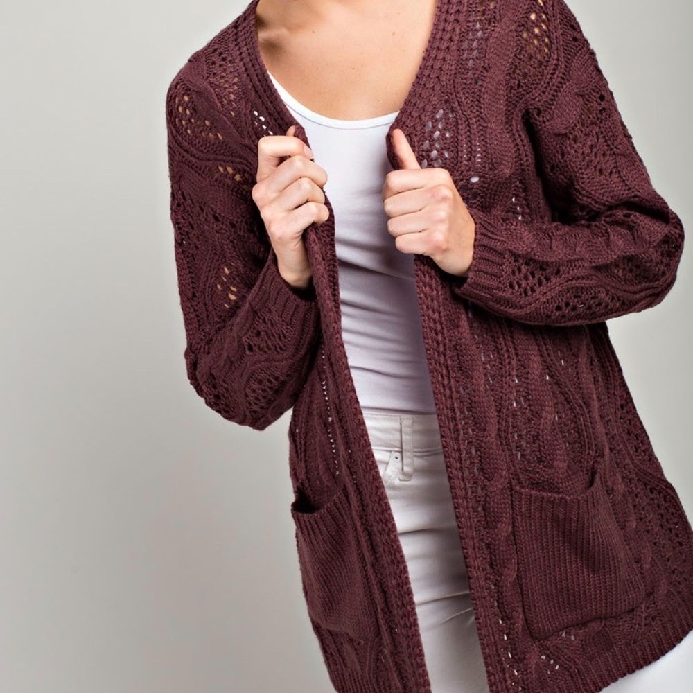 Oversized Crochet Cardigan in Eggplant